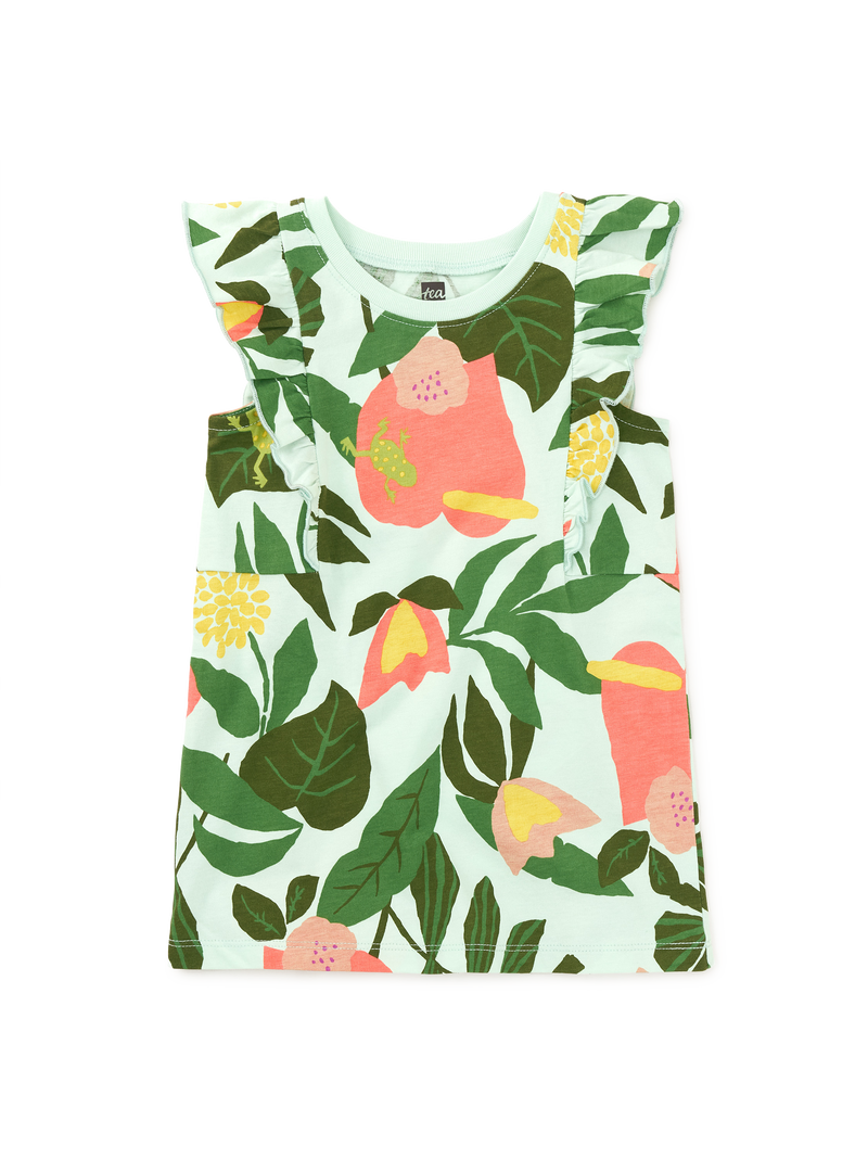 Sleeveless Ruffle A-Line Dress in Tropical Floral - View 2