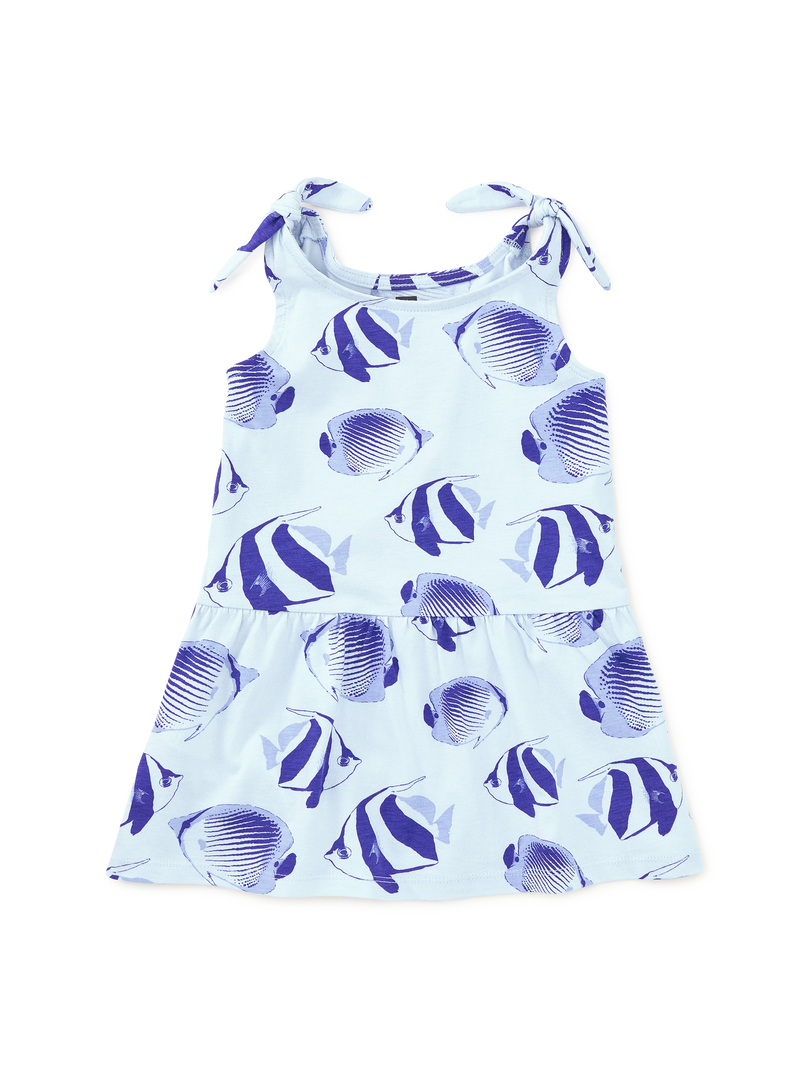 Tie Shoulder Drop Hem Dress in Angelfish - View 2