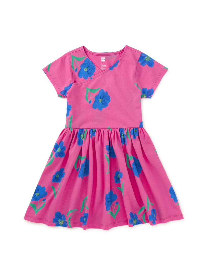 Short Sleeve Wrap Neck Dress in Painted Cosmo Floral - View 1