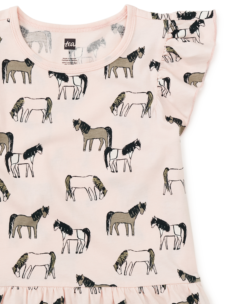 Flutter Sleeve Pocket Dress in Swedish Wildhorses - View 2