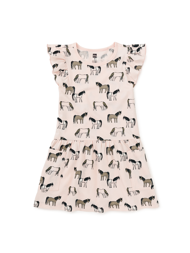Flutter Sleeve Pocket Dress in Swedish Wildhorses - View 1