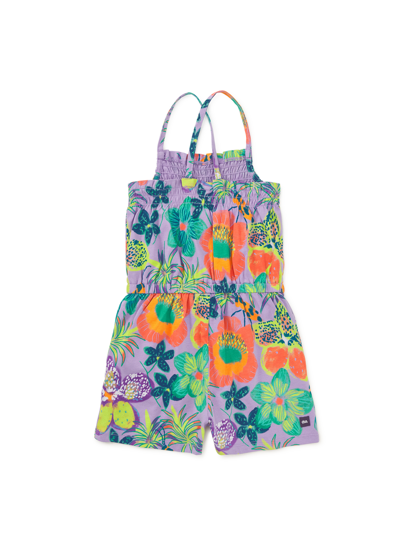 Smocked Sleeveless Romper in Hanging Flowers Of Malindi - View 2