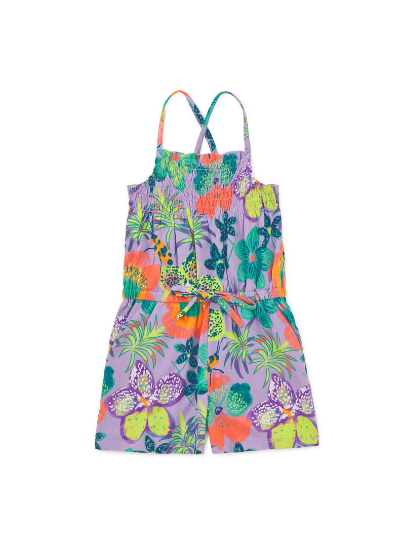 Smocked Sleeveless Romper in Hanging Flowers Of Malindi - View 1