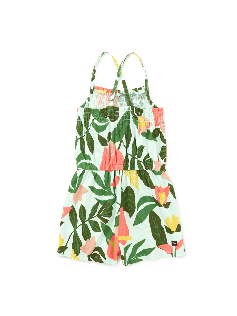 Smocked Sleeveless Romper in Tropical Floral - View 2