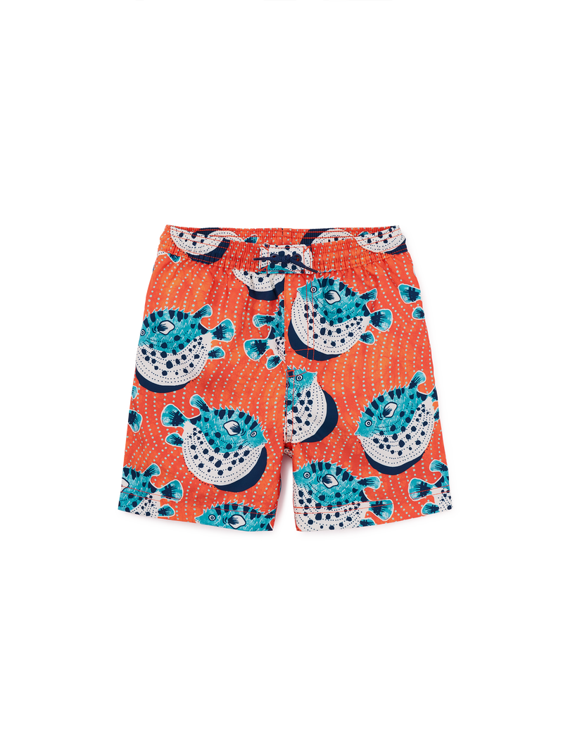 Mid-Length Swim Trunks in Batik Watamu Puffer Fish - View 2