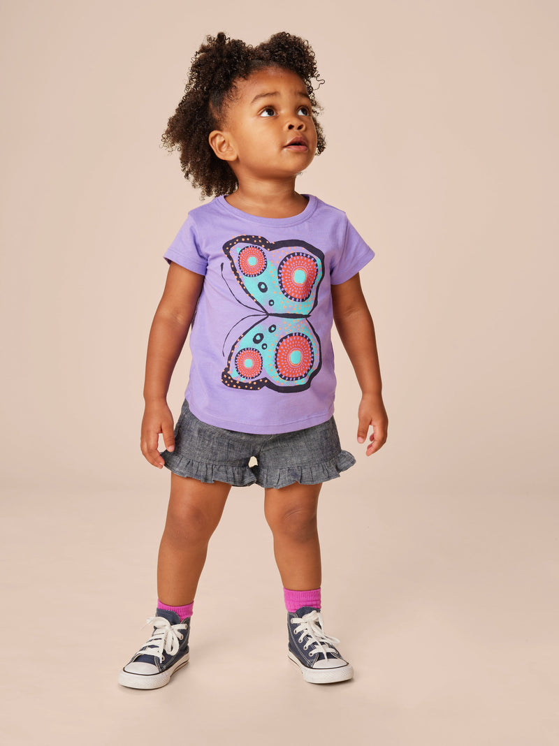 Chambray Ruffle Hem Baby Short in Indigo - View 2