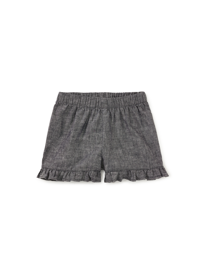 Chambray Ruffle Hem Baby Short in Indigo - View 1