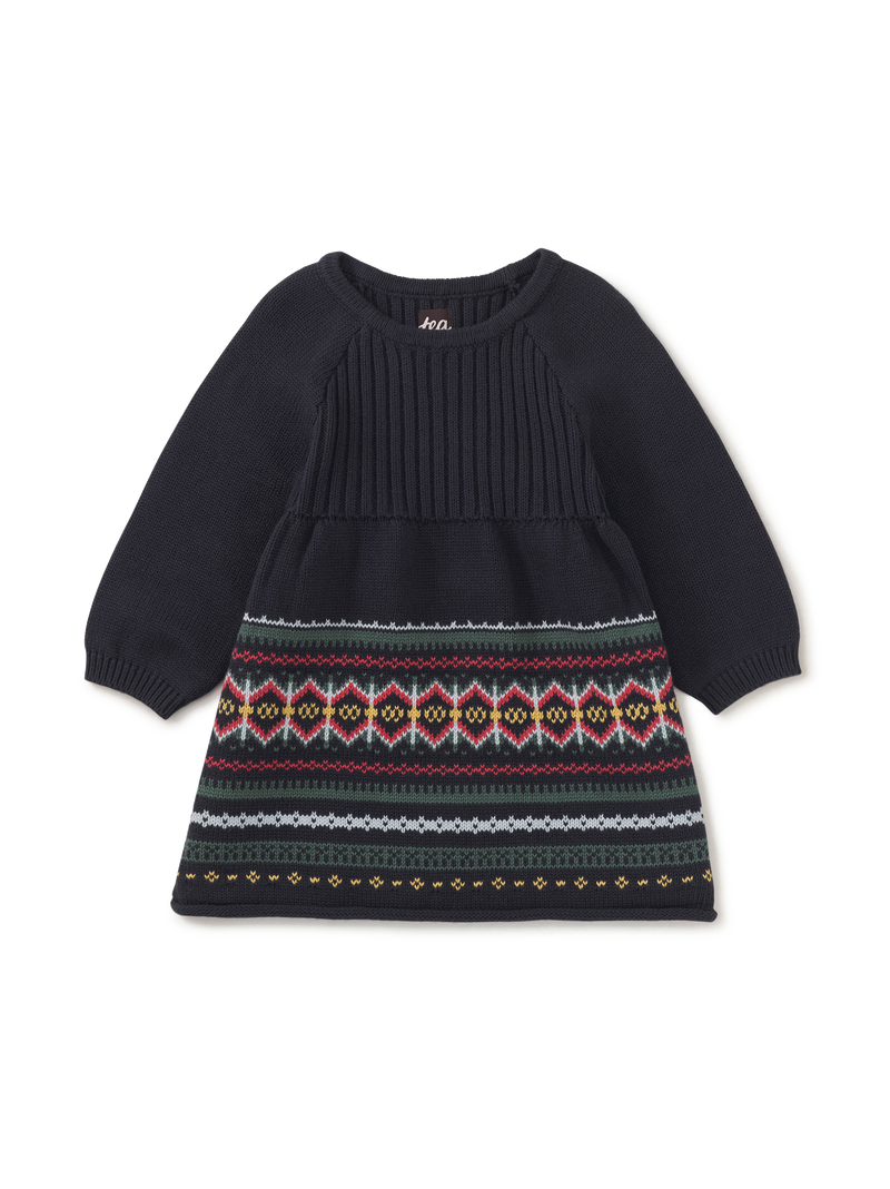 Fair Isle Sweater Dress in Indigo - View 2