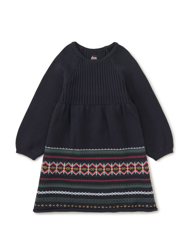 Fair Isle Sweater Dress in Indigo - View 1