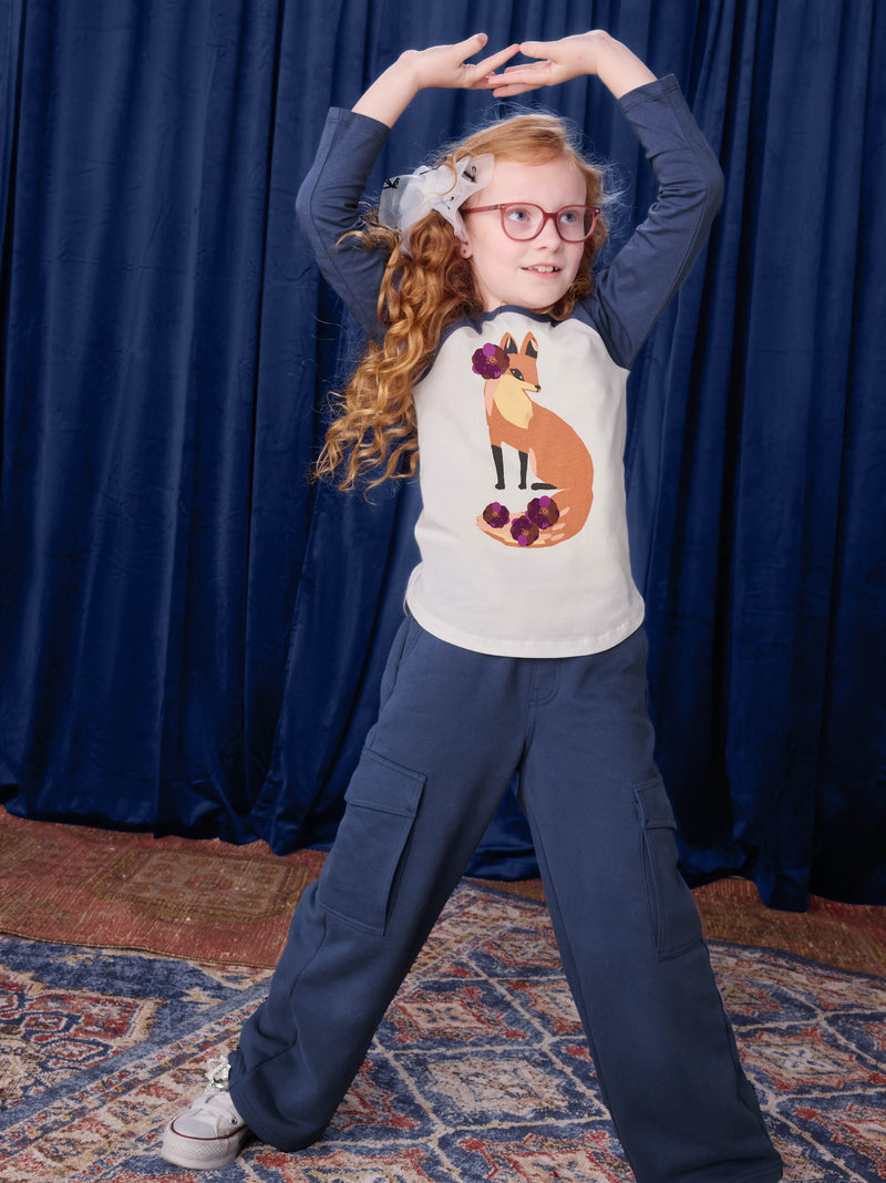 Fancy Fox Graphic Raglan Tee in Chalk - View 2