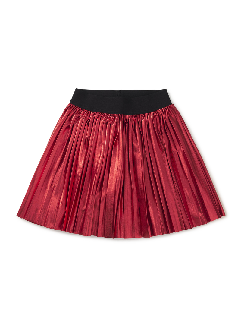 Pleated Metallic Twirl Skirt in Metallic Red - View 1