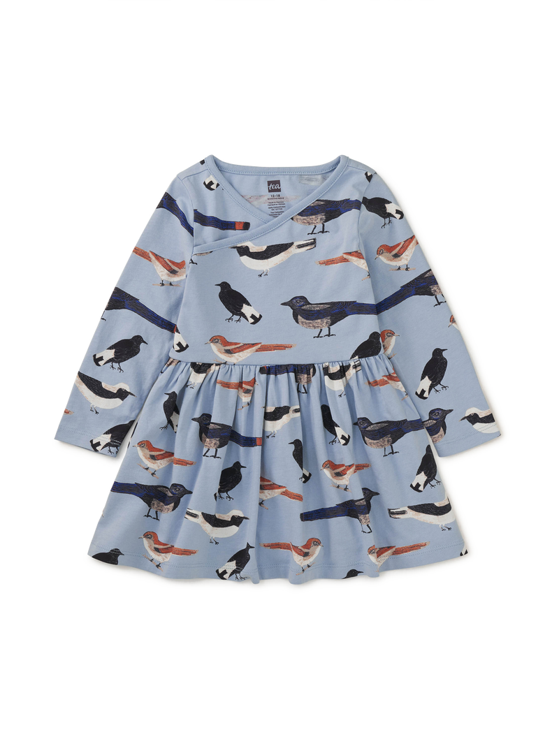 Long Sleeve Wrap Neck Dress in Nihats Birds - View 2