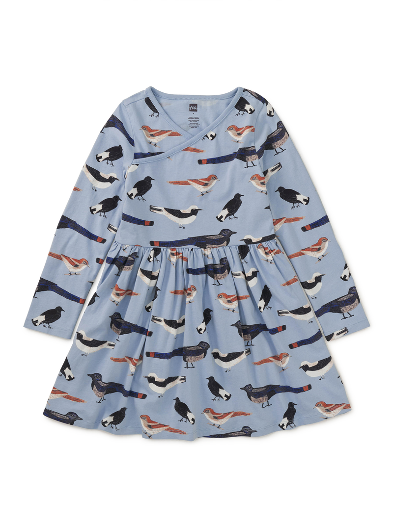 Long Sleeve Wrap Neck Dress in Nihats Birds - View 1