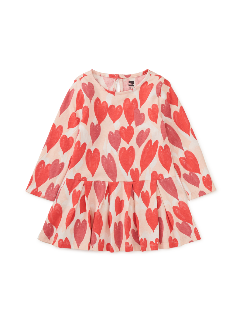 Long Sleeve Pleated Skater Dre in Marbled Hearts - View 2
