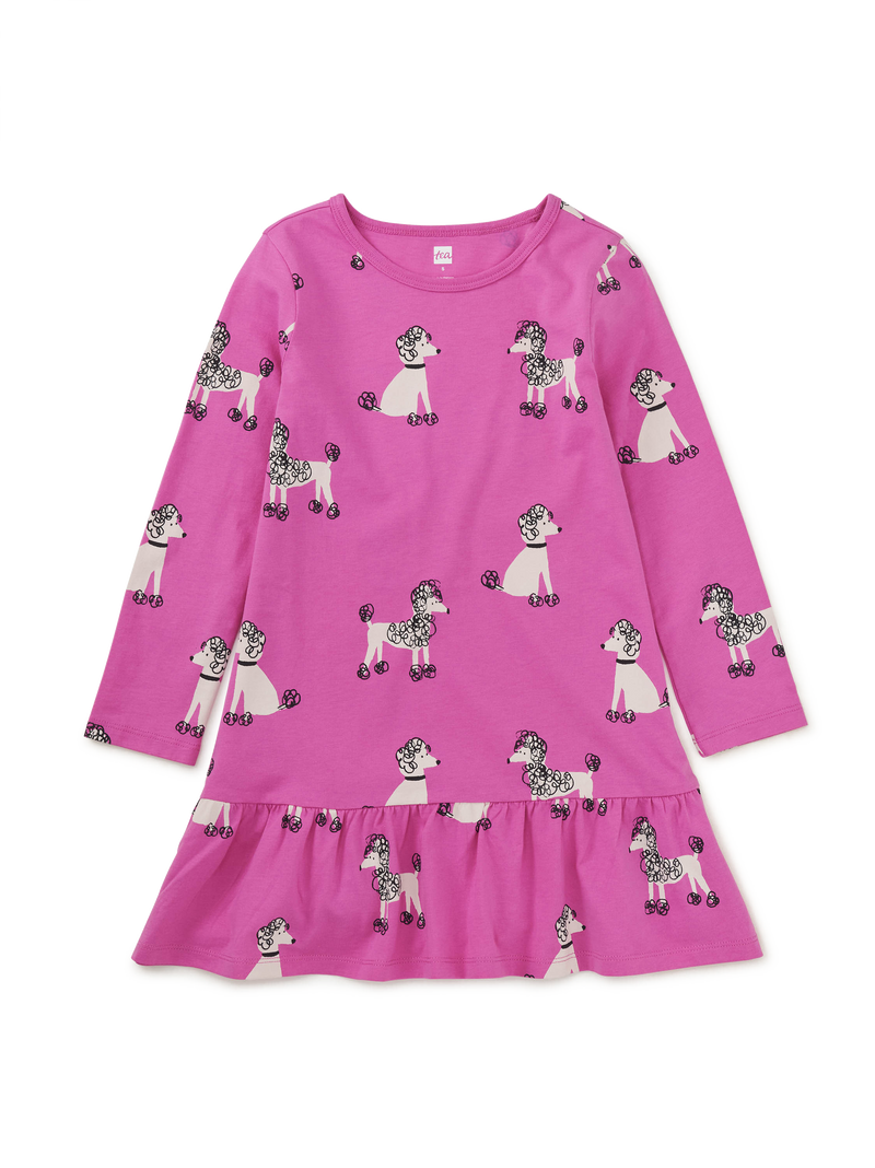 Long Sleeve Ruffle Hem Dress in Poodle Promenade - View 1