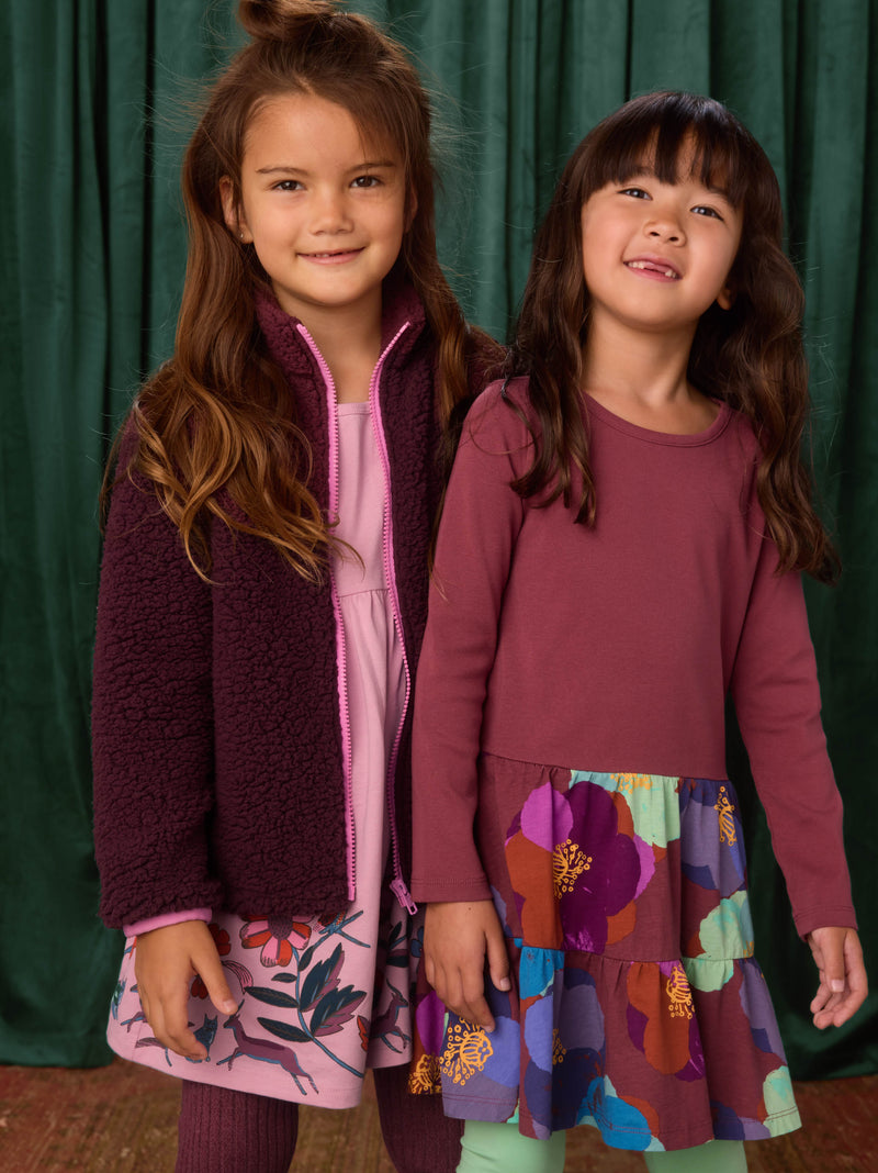 Teddy Fleece Zip Up Jacket in Purple Fig - View 2