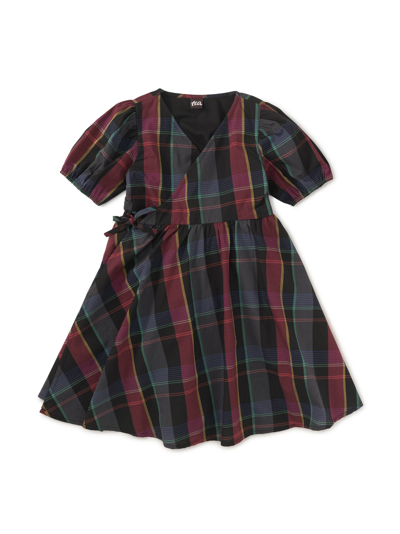 Tie Wrap Neck Dress in Family Plaid - View 1