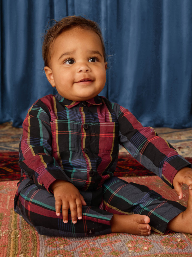 Plaid Buttoned Baby Romper in Family Plaid - View 2
