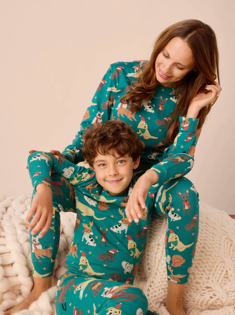 Adult Pajama Top in Holiday Dogs - View 2