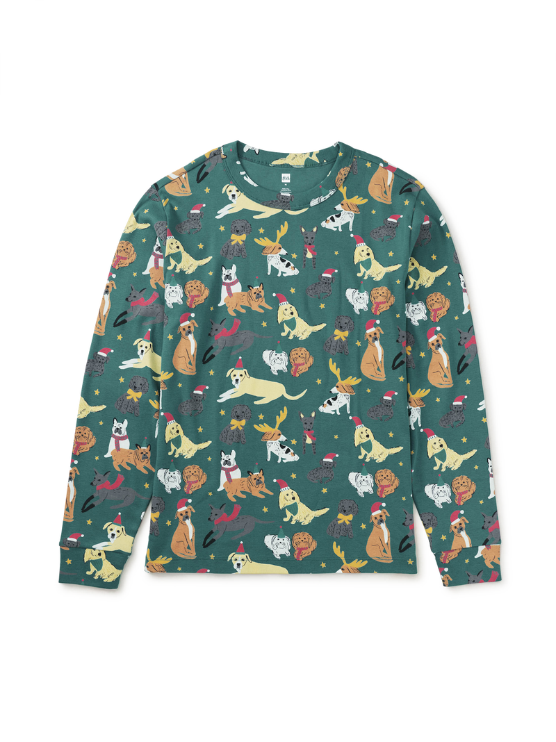 Adult Pajama Top in Holiday Dogs - View 1