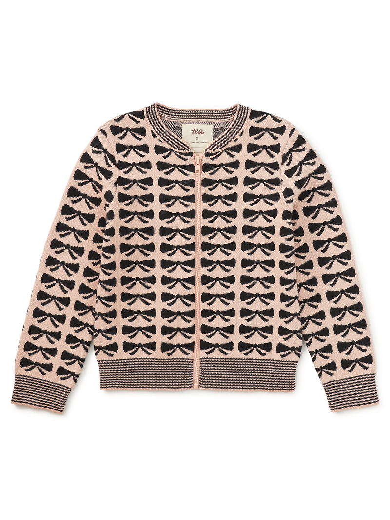 Zip Up Bow Cardigan in Bow - View 1