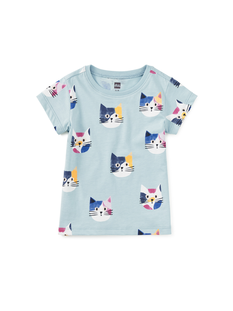 Printed Short Sleeve Top in Colorblock Cats - View 2