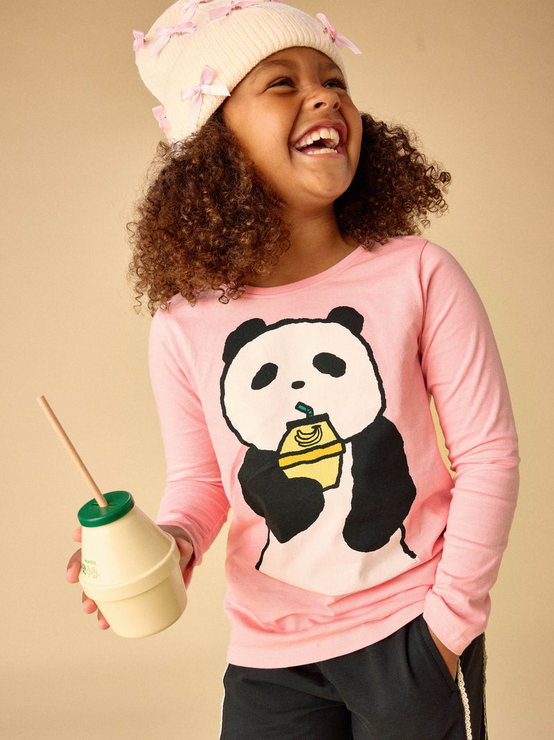Banana Milk Panda Graphic Tee in Cherry Blossom - View 2