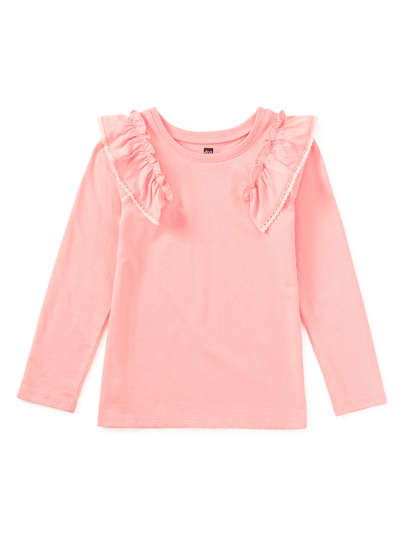 Long Sleeve Lace Trim Top in Cherry Blossom - View 1