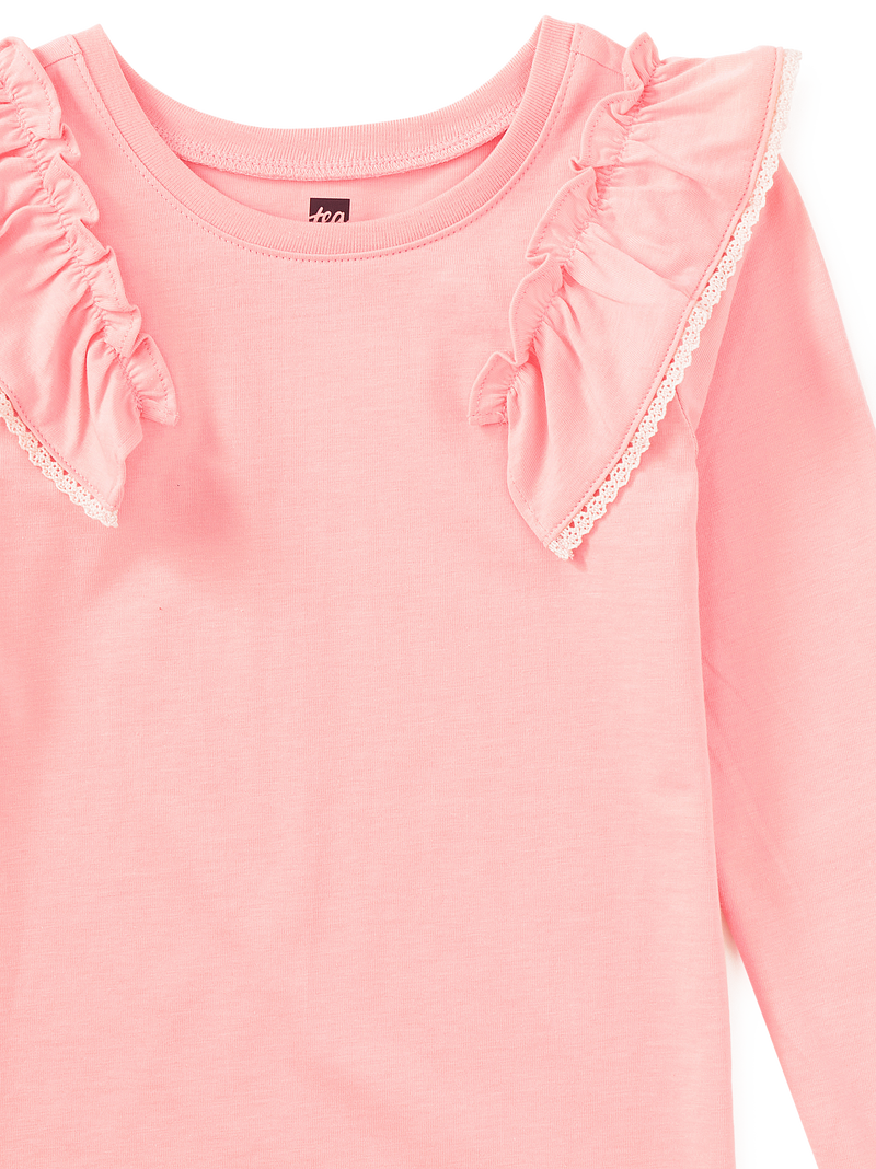 Long Sleeve Lace Trim Top in Cherry Blossom - View 2