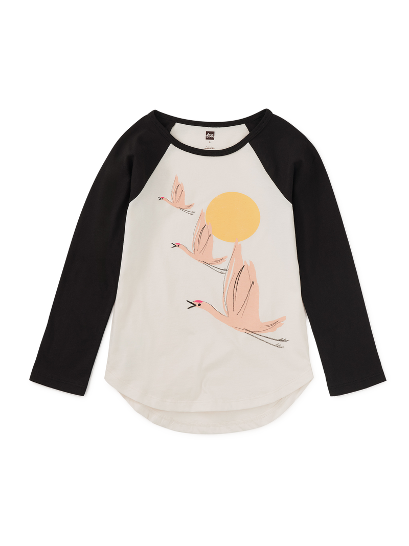 Flying Cranes Graphic Raglan T in Chalk - View 1