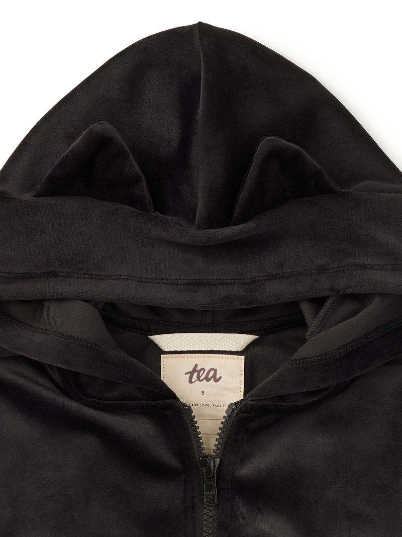 Cat Ears Velour Hoodie in Jet Black - View 2