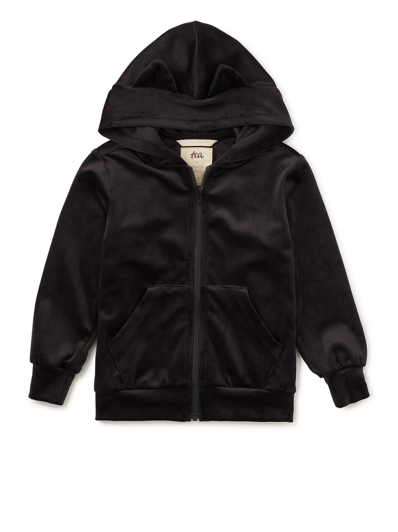 Cat Ears Velour Hoodie in Jet Black - View 1