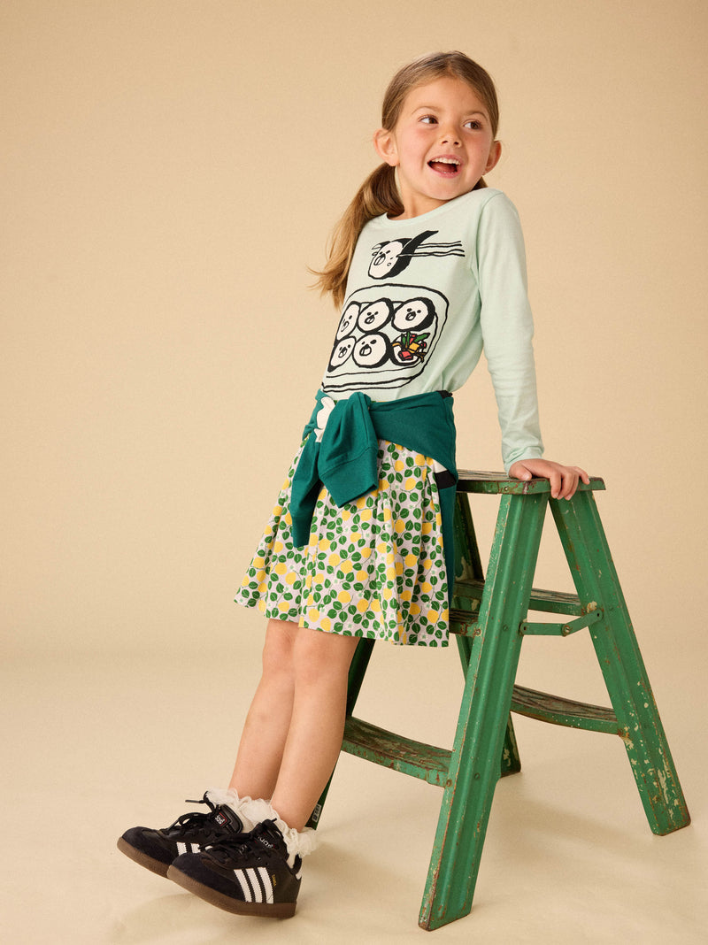 Pleated Jersey Skirt in Asian Pear And Blossoms - View 2