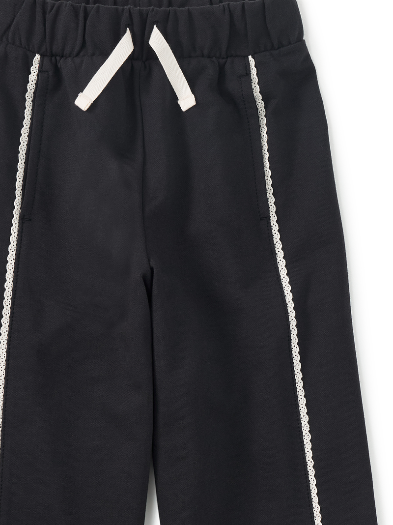 Lace Trim Track Pants in Jet Black - View 2