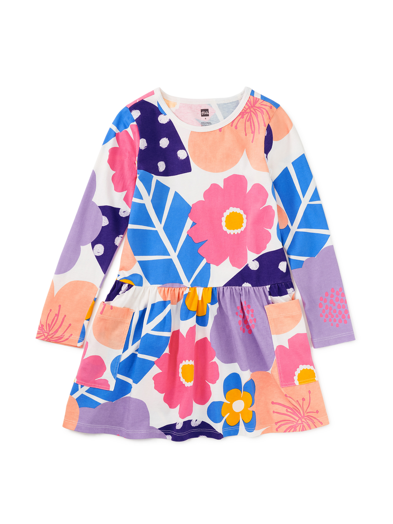 Long Sleeve Pocket Dress in Oversized Cherry Blossoms - View 1