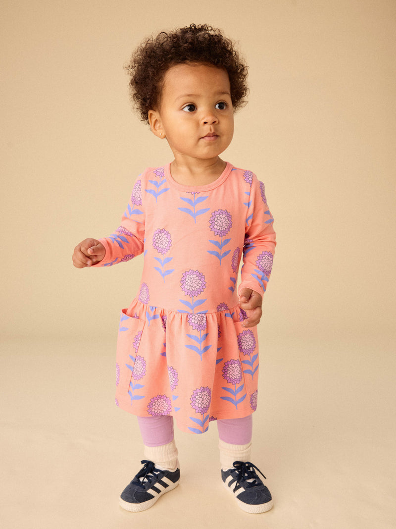 Long Sleeve Pocket Dress in Dahlias - View 2