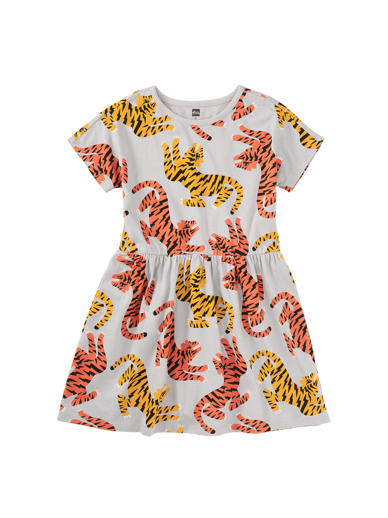 Short Sleeve Twirl Dress in Lightning Tiger - View 1