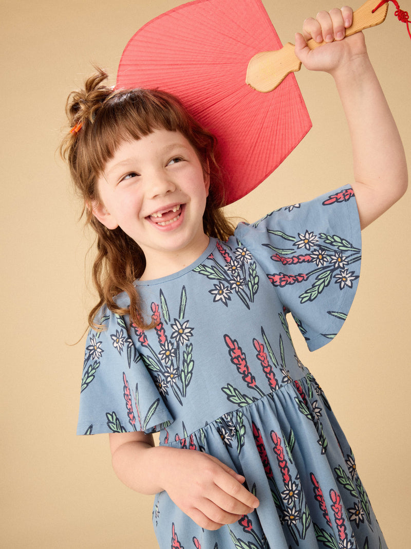 Butterfly Sleeve Dress in Block Print Floral - View 2