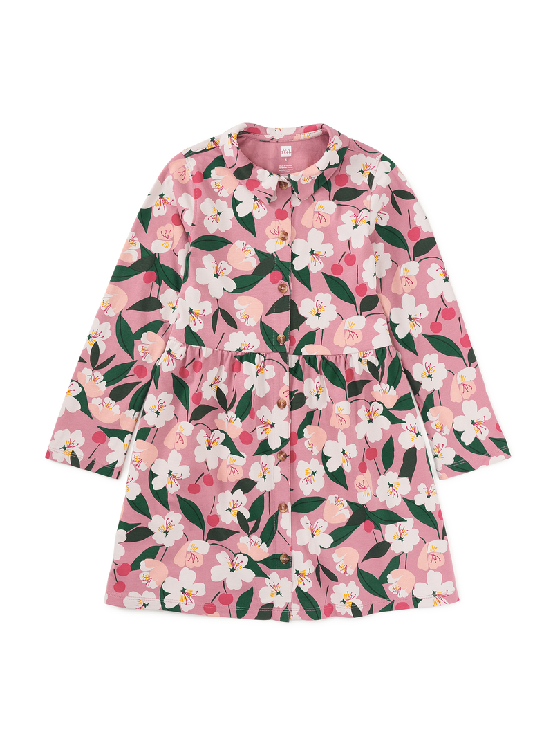 Collared Long Sleeve Shirtdres in Cherry Blossoms - View 1