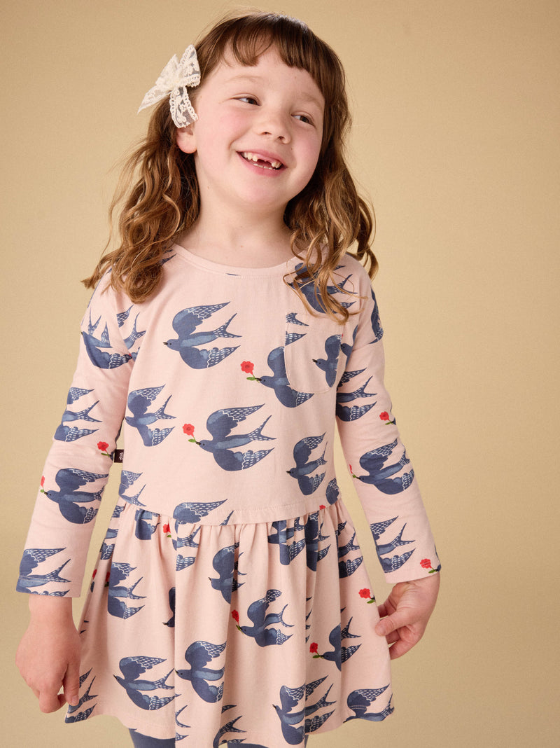 Printed Pocket Play Dress in Magpies And Flowers - View 2
