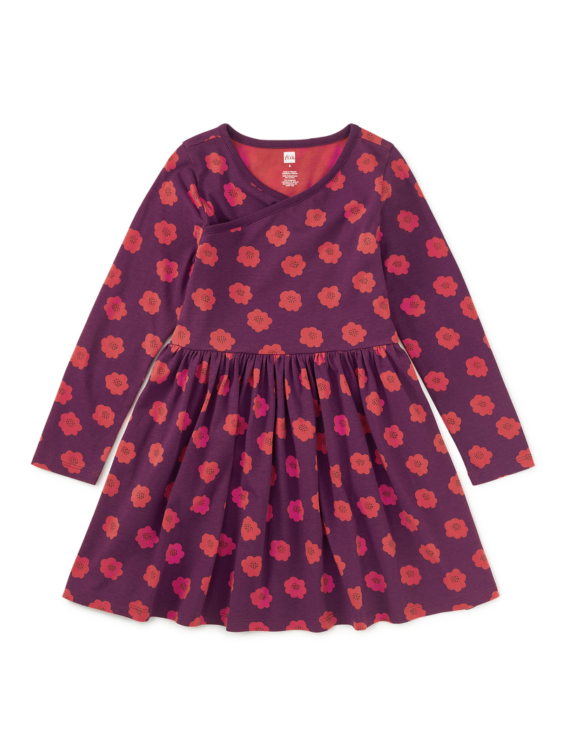 Long Sleeve Wrap Neck Dress in Simple Chrysanthemums - View 1