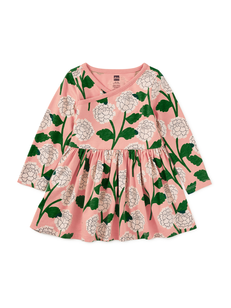 Long Sleeve Wrap Neck Dress in Chrysanthemums - View 2