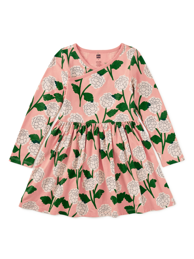 Long Sleeve Wrap Neck Dress in Chrysanthemums - View 1