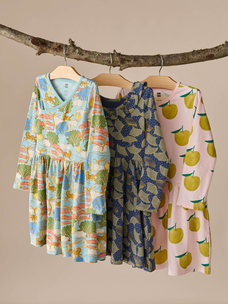 Long Sleeve Wrap Neck Dress in Sun And Moon Folktale - View 2