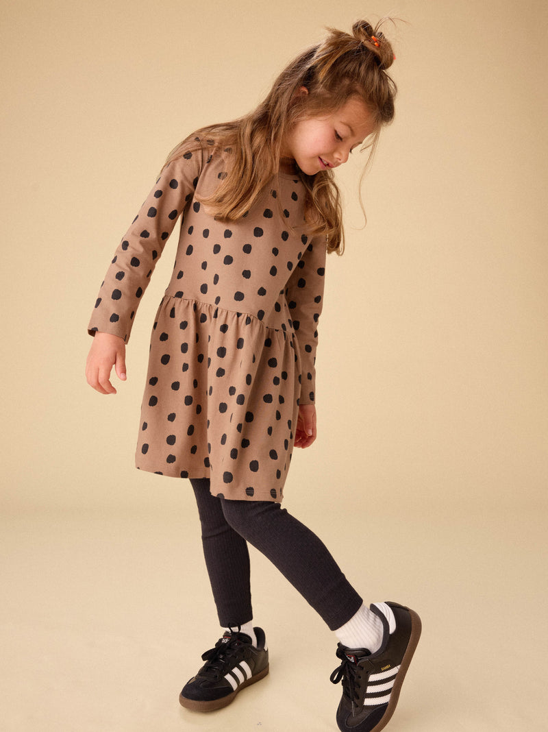 Long Sleeve Skirted Dress in Leopard Dots - View 2