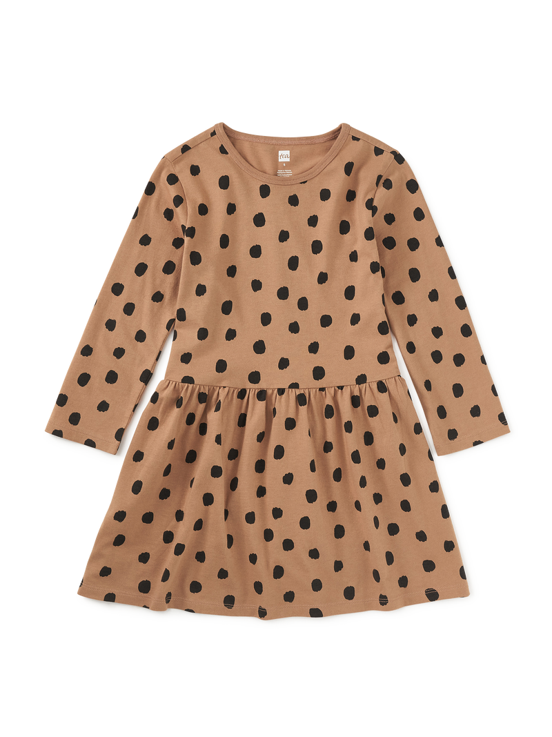 Long Sleeve Skirted Dress in Leopard Dots - View 1