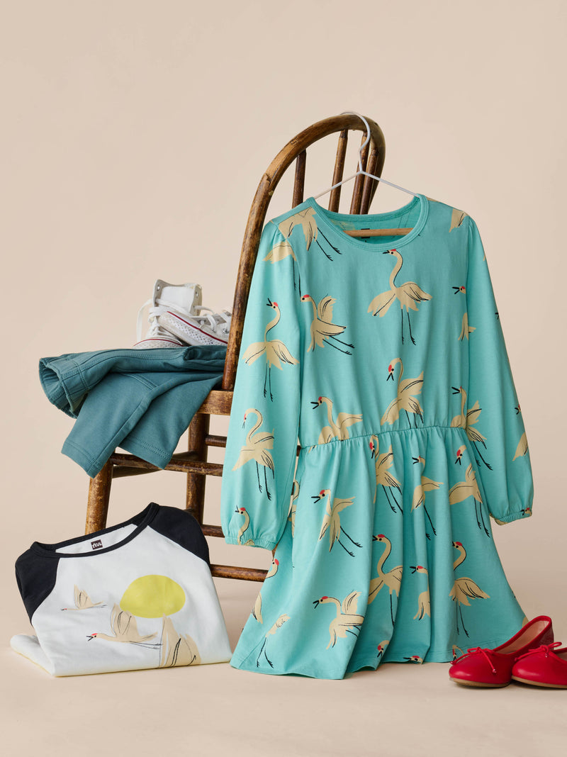 Blouson Sleeve Pocket Dress in Red Crowned Crane - View 2