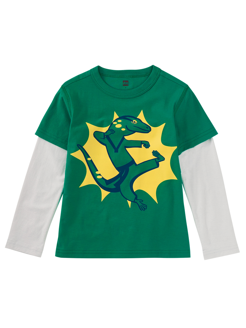 Taekwondo Lizard Layered Tee in Viridian - View 1