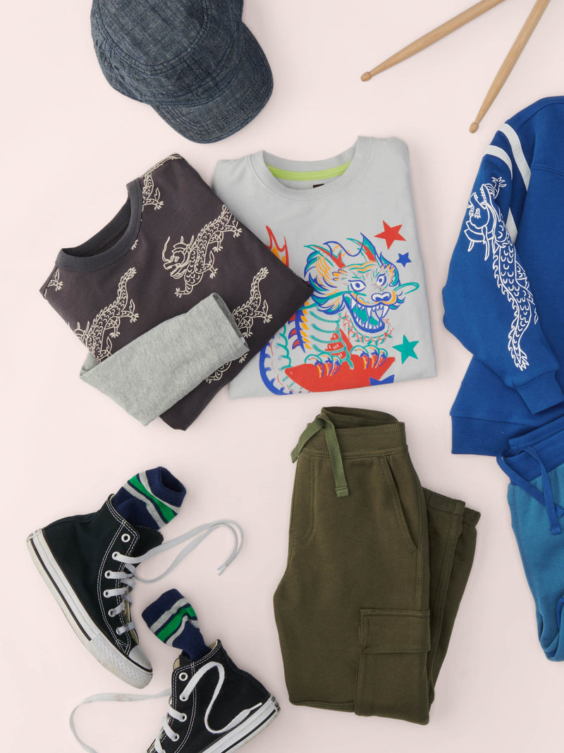 Printed Layered Sleeve Tee in Korean Pottery Dragon - View 2