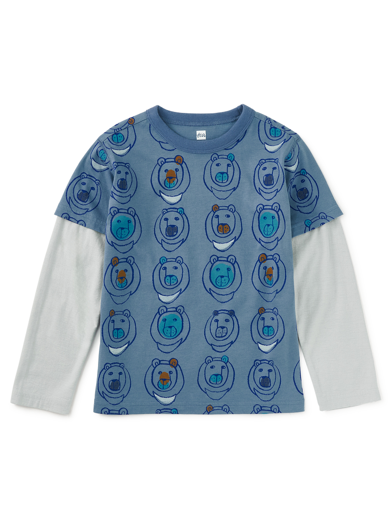Printed Layered Sleeve Tee in Moon Bear - View 1